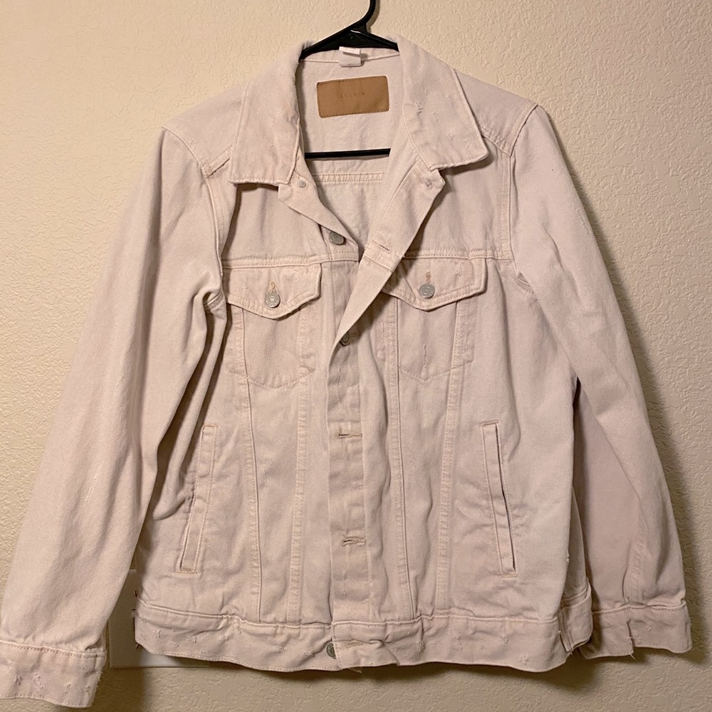 Beige/very light pink distressed jean jacket